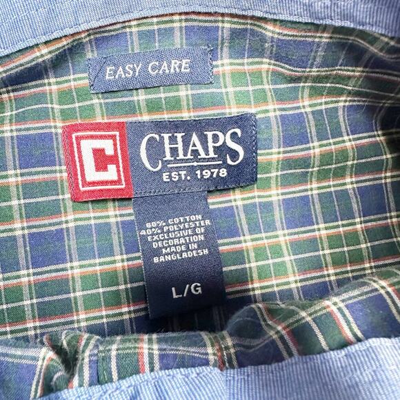 Chaps Men’s Easy Care Navy Blue Plaid Button Down Shirts Lot 3 Sz L - Picture 6 of 10
